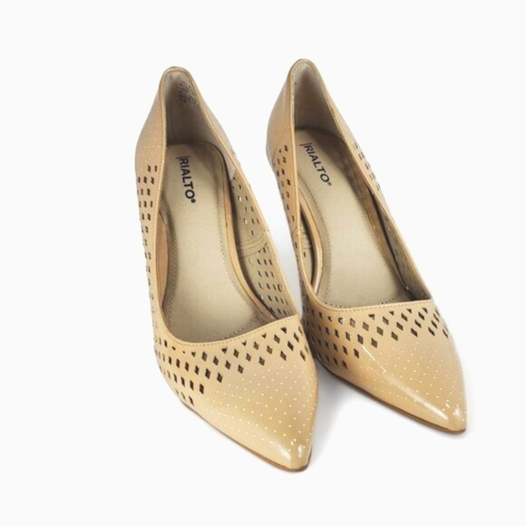 Rialto Shoes - Rialto Pointed Toe Perforated 4 Inch Heels Pumps Beige Size 10 Laser Cut Lattice